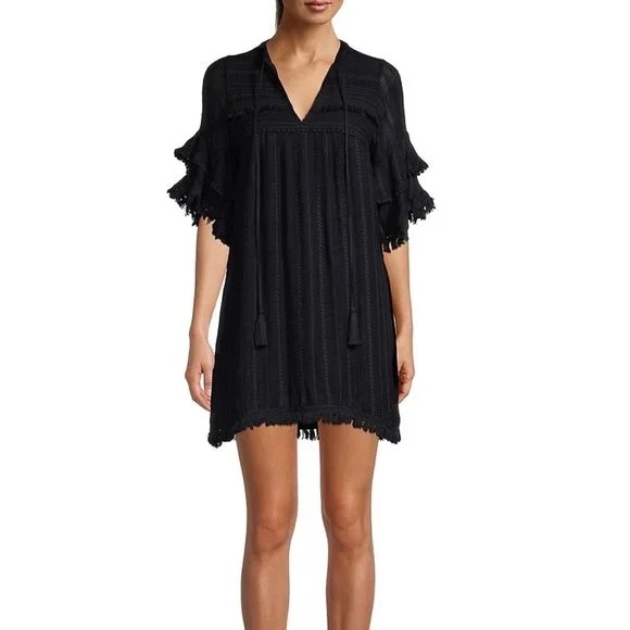 ALLISON NEW YORK Embroidered Shift Tunic Mini DRESS Size M Black NEW $245 - Picture 2 of 5